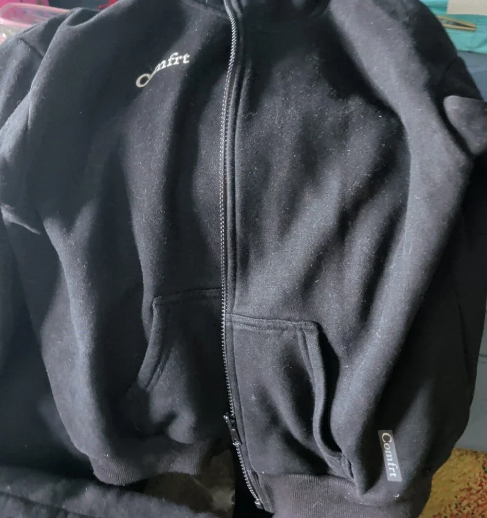 Comfrt Kids Black Matching Set - Cozy Zip-up Hoodie & Joggers - Kid XL